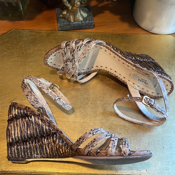 Prada Raffia Wedge Sandal in Snakeskin - Picture 6 of 16